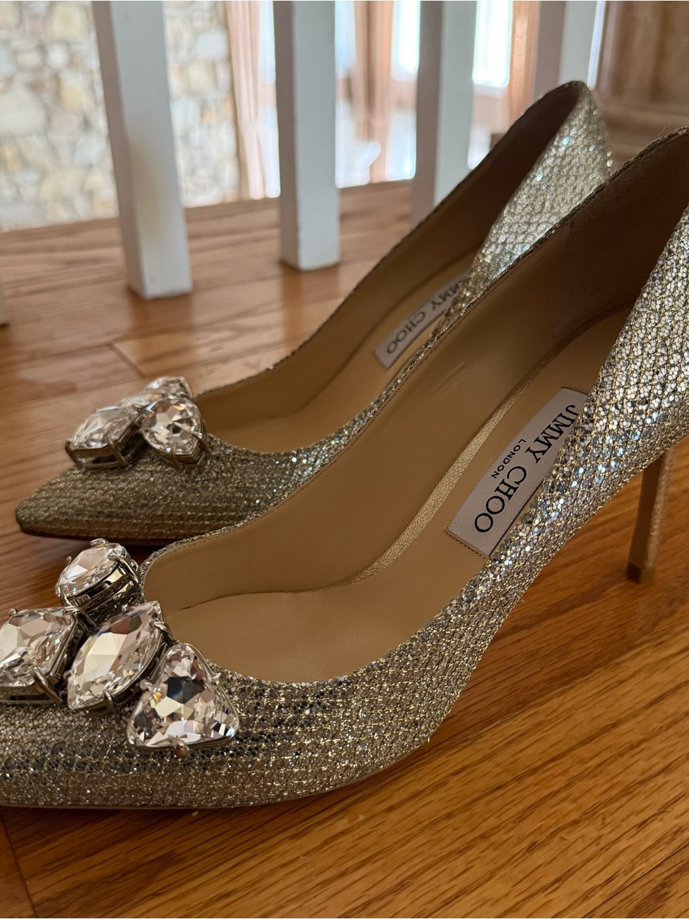 Jimmy Choo Silver Crystal-Embellished Pointed Pumps